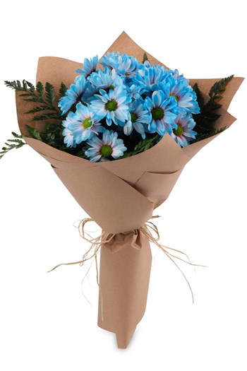 mavi krizantem, mavi krizantem buketi, modern buket,