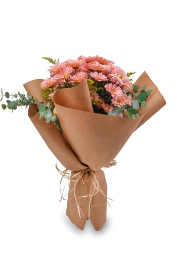 krizantem buketi, şeftali buket, soft çiçek tasarımı, doğal 