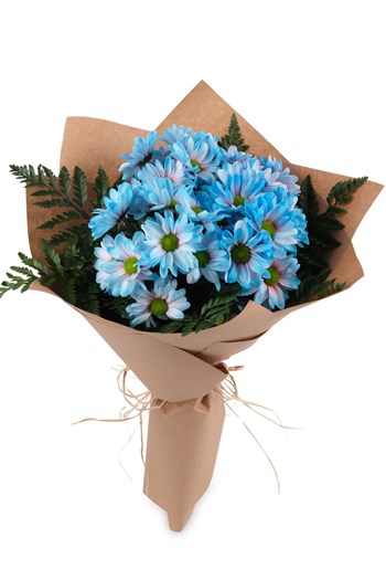 mavi krizantem, mavi krizantem buketi, modern buket,