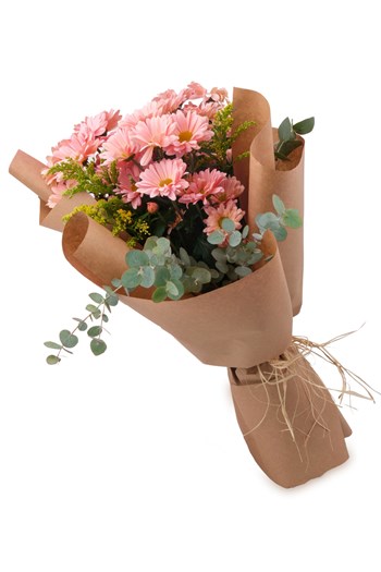 krizantem buketi, şeftali buket, soft çiçek tasarımı, doğal 