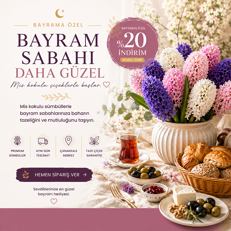 Çanakkale sümbül buketi bayram kampanyası aynı gün çiçek teslimatı premium mor pembe sümbüller