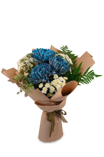 mavi krizantem buketi, krizantem papatya buket,