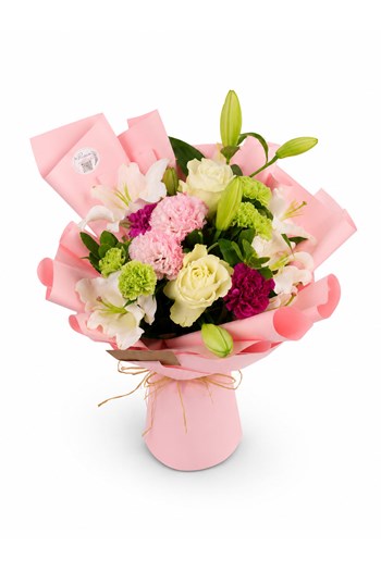 pembe lilyum,beyaz gül buketi,çanakkale çiçekçi,lilyum buket