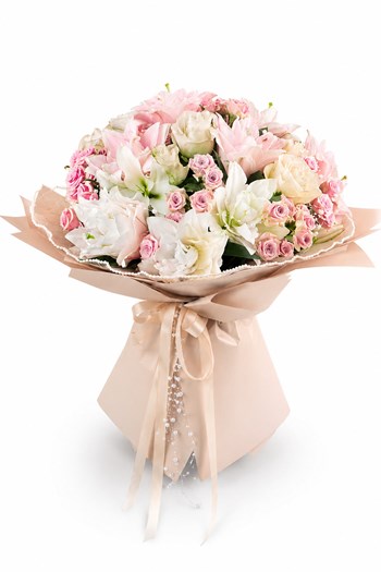  lilyum buketi,pembe lilyum,gül buketi,çanakkale çiçeke