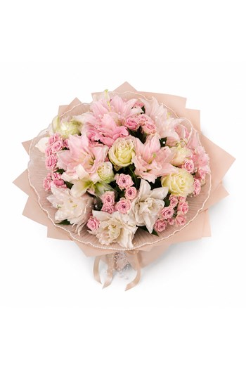 lilyum buketi,pembe lilyum,gül buketi,çanakkale çiçeke