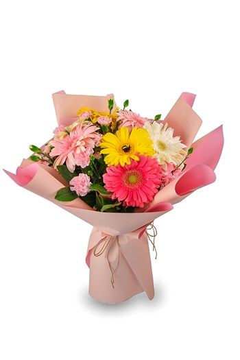 erbera buketi, renkli çiçek buketi, çanakkale çiçekçi