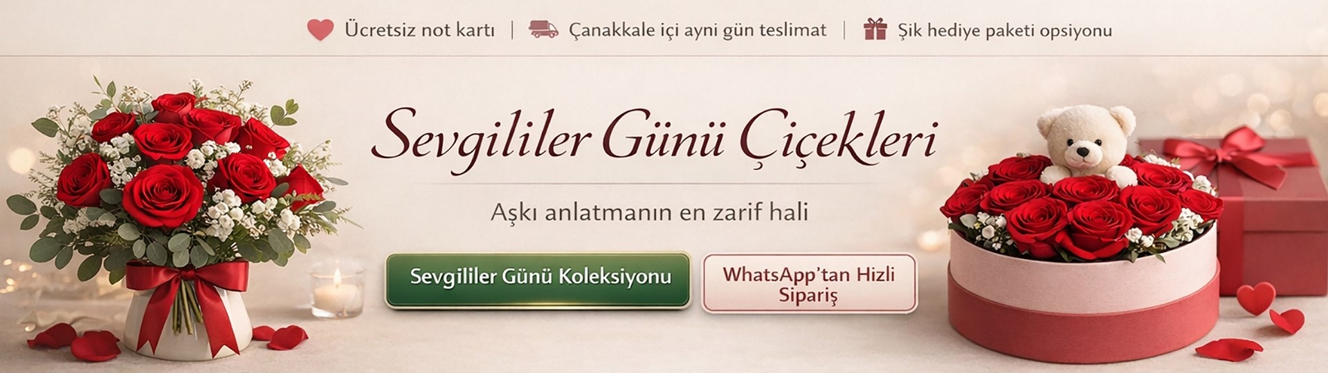 Aşkı anlatmanın en zarif hali.  
Çanakkale içi aynı gün teslimat ve ücretsiz not kartı ile.
