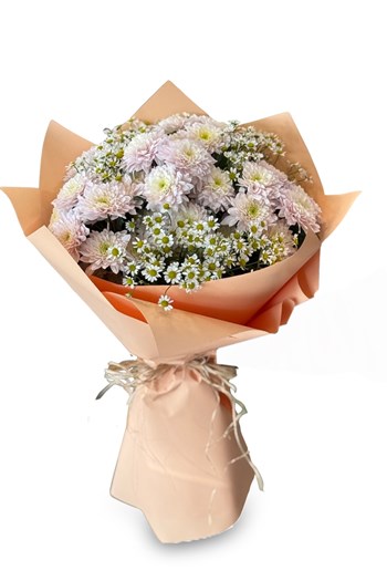 papatya krizantem buketi, soft pembe buket,