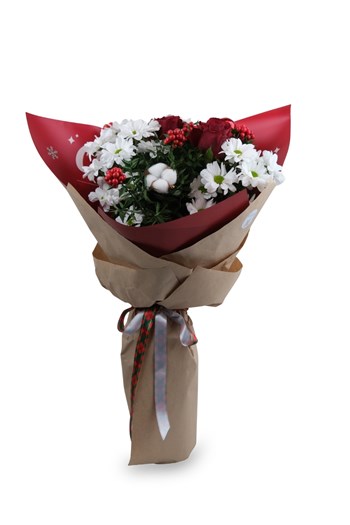 yılbaşı buketi, kokina buketi, kırmızı gül buketi, beyaz pap