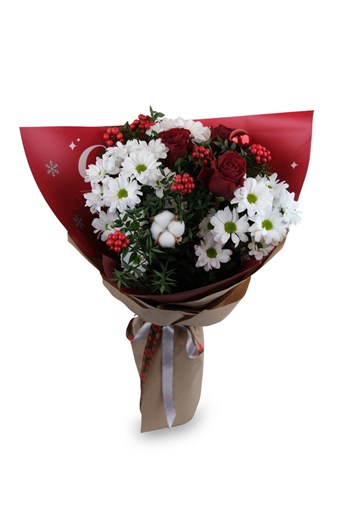 yılbaşı buketi, kokina buketi, kırmızı gül buketi, beyaz pap